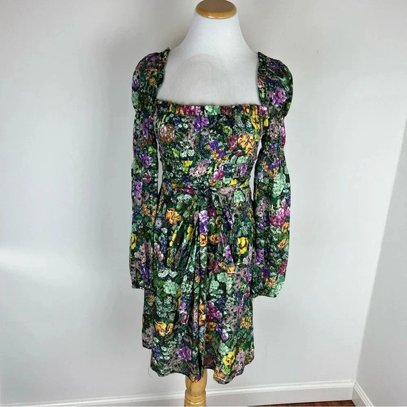 Mango Smocked Floral Print Long Sleeve Dress Size S - Picture 1 of 7
